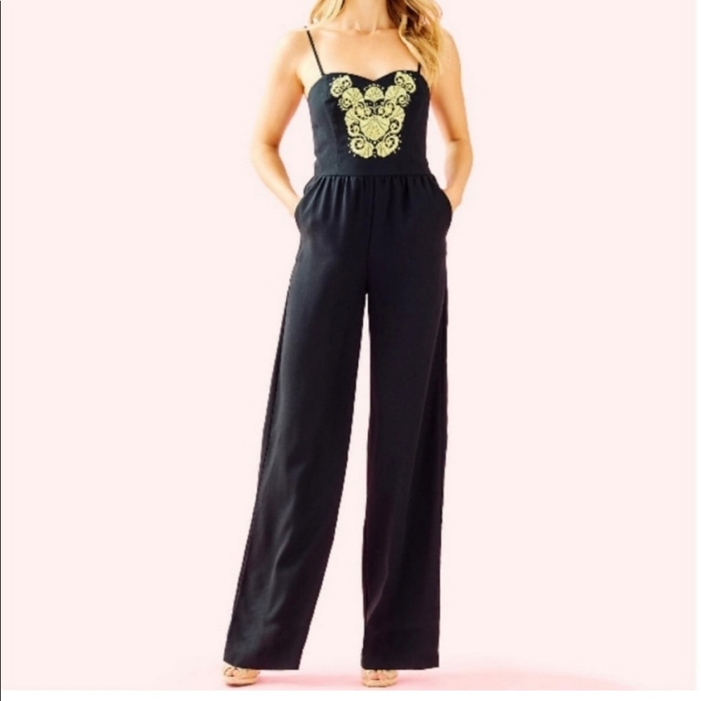 Lilly Pulitzer Black Embroidered Jumpsuit - worn once!